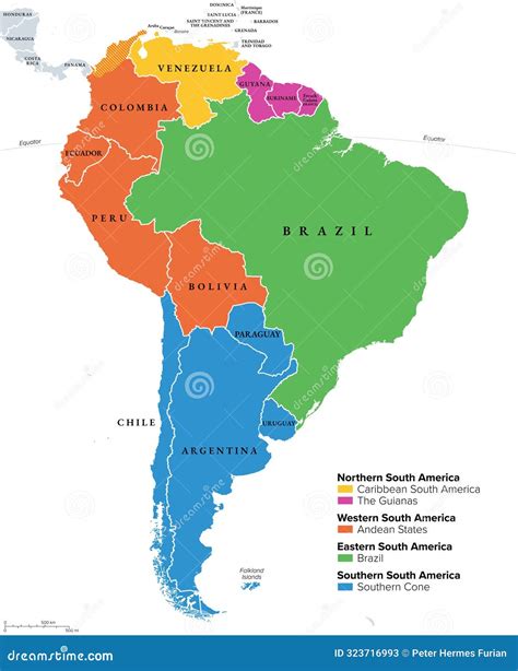 South America Geographical Regions, Multi Colored Political Map Stock Vector - Illustration of ...