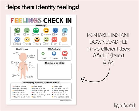 Feelings check-in worksheet for teens and kids - LightandSaltDesign ...