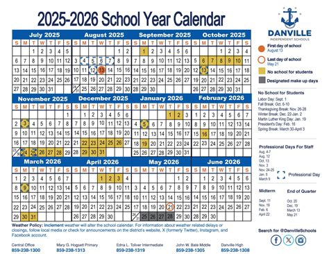 Danville - A version of the 2025-2026 school year calendar for families ...