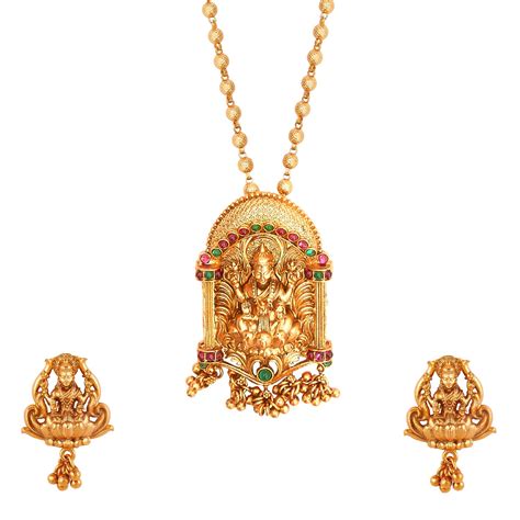 Handcrafted 18K Antique Gold Plated Godess Lakshmi Temple Jewellery Ne ...