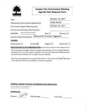 Fillable Online Cooper City Commission Meeting Agenda ltem Request Form ...