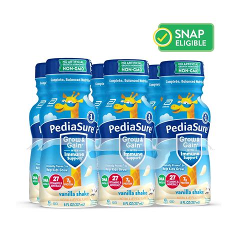 PediaSure Grow & Gain With Immune Support, Vanilla, 8-fl-oz Bottle, 6 ...