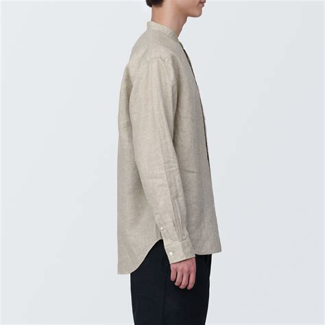 Linen washed stand collar Long Sleeve shirt