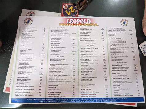 Menu at Leopold Cafe, Mumbai, Police Station