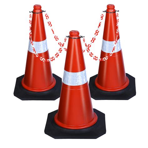 ABS INDUSTRY Safety Cones 3 Cones with 3 Meters S Hook Safety Chain and ...