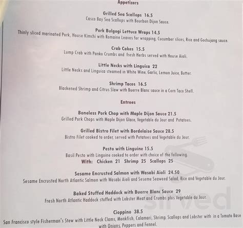 The Cockeyed Gull Restaurant menu in Peaks Island, Maine, USA