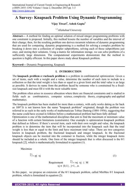 Image result for Dynamic Programming for Knapsack Problem