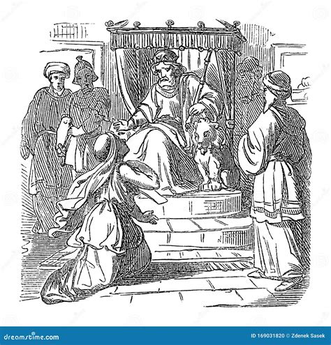 Vintage Drawing of Biblical Story of Esther in Front of the Persian ...