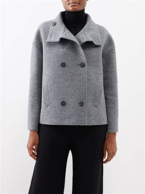 Harris Wharf London Funnel-neck Pressed-wool Peacoat in Gray | Lyst