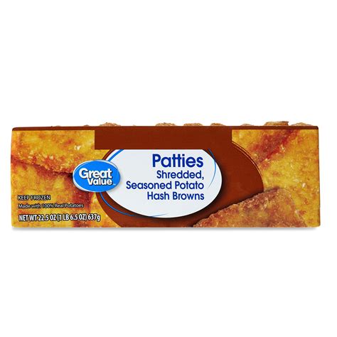 Great Value Potato Hash Brown Patties, Shredded, 1 lb 6.5 oz, 10 Count ...