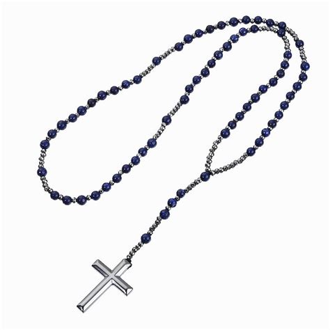Buy EDMIRIA Cross Pendant Beaded Necklace for Men Women, Catholic ...