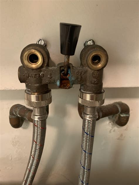 Leaky faucet for laundry machine—does anyone know the name of this part we need to replace? Is ...