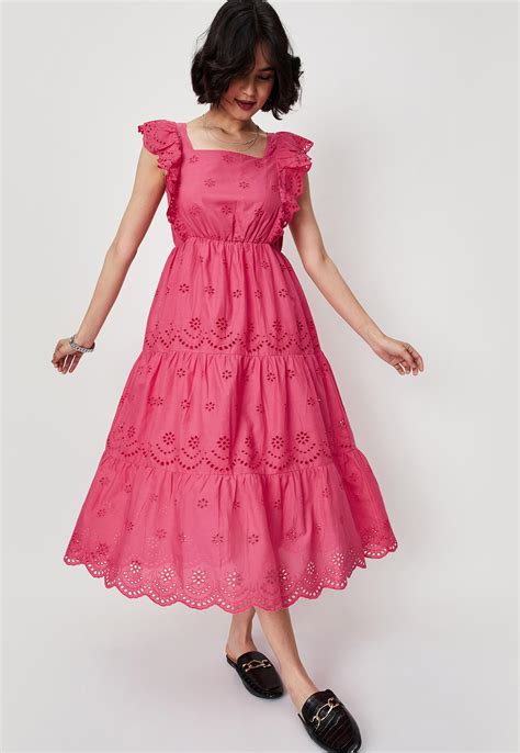 Buy Women Schiffli Tiered Midi Dress Online at just Rs. 1599.0 ...