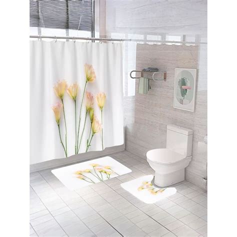 Buy UMAI Floral Curtain Set & Bathmat White (Set of 3) Online