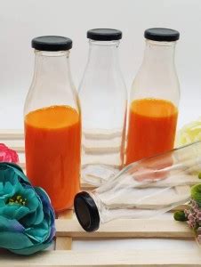 Satyam Kraft transparent Milk Glass bottle with Black lid - 500 ML 500 ...