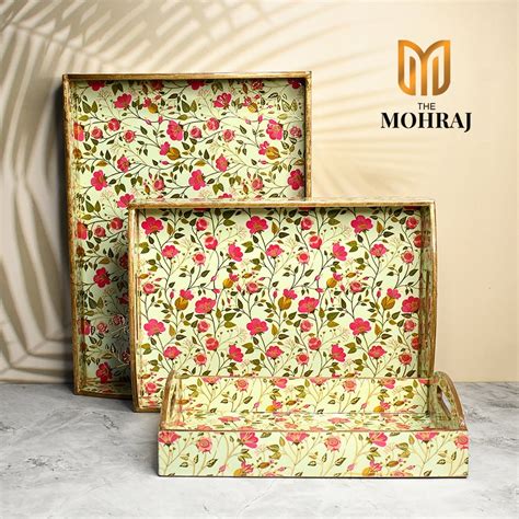 Beautiful Floral Trays with Curved Handles- Pack of 3 | Home Decor by ...