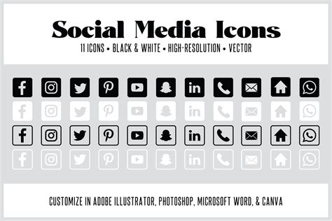 Social Media Icons Black And White Square