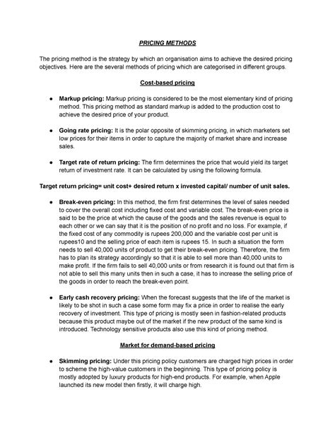 Pricing Methods - very useful - PRICING METHODS The pricing method is ...