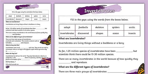 Invertebrates Cloze Activity