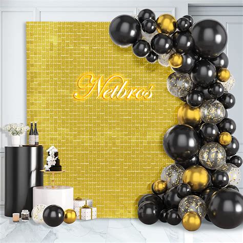 Buy Netbros Gold Sequin Backdrop - 24PCS Wall Decor Shimmer Wall ...