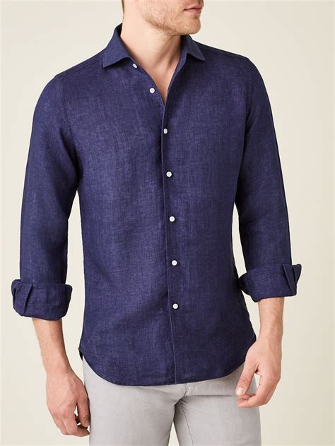 Navy Blue Classic Linen Shirt | Luca Faloni | Linen shirt, Shirts ...