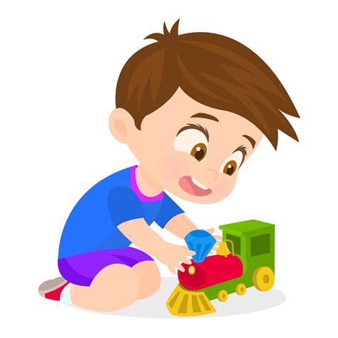 Kid playing with toy railway 1966683 Vector Art at Vecteezy
