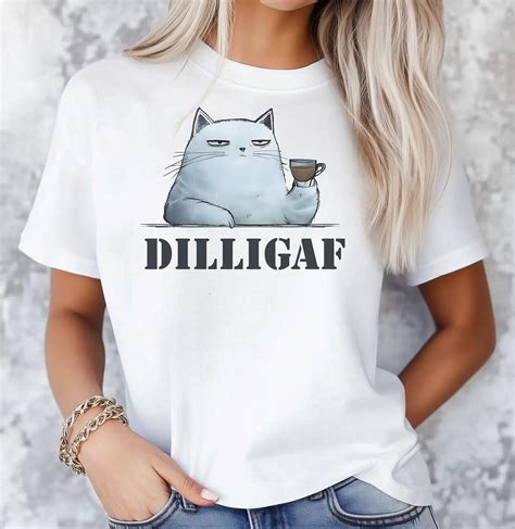 DILLIGAF Comfort Colors 1717 Tee. Snarky Cat Giving Side-eye With Funny ...