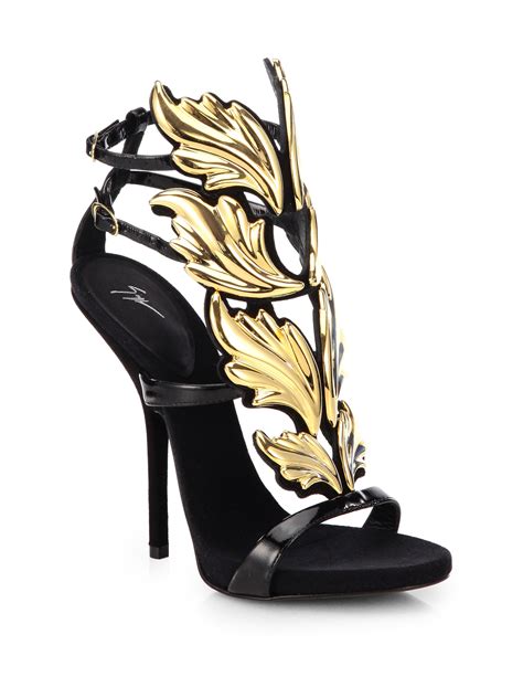 Giuseppe Zanotti Suede Goldtone Wing Sandals in Black - Lyst