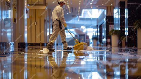 Premium Photo | Man mopping wood floor in building with varnished ...