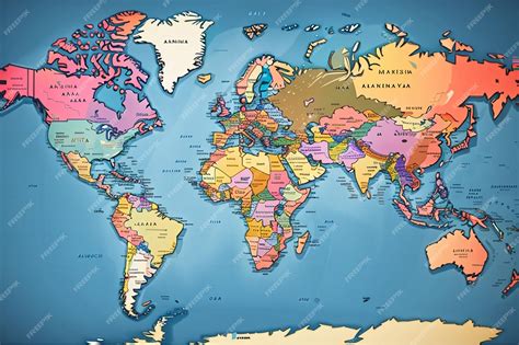 Premium Photo | Colorful world map complete with all countries names