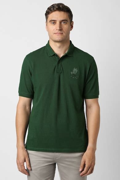 Peter England Jeans Polo T-Shirts, Men Green Embroidered Polo Neck T ...