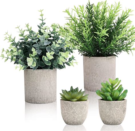 Amazon.com: Lemonfilter 4 Pack Mini Potted Fake Plants-Small Eucalyptus ...