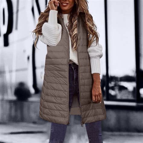 JURANMO Women Long Puffer Vest Down Quilted Lightweight Sleeveless ...