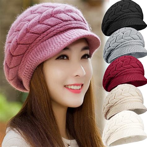Women Winter Knit Hat Winter Brim Beanie Hats for Women Slouchy Beanie ...