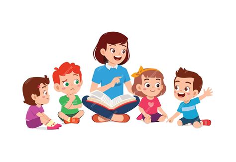 Premium Vector | Teacher read story book while student sit and listening