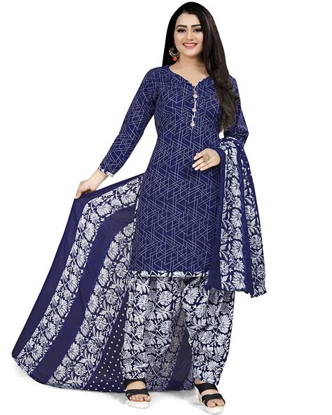 Rajnandini Women's Blue Cotton Printed Unstitched Salwar Suit Material ...