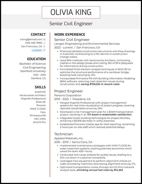 Civil Engineering Resume Examples 的图像结果