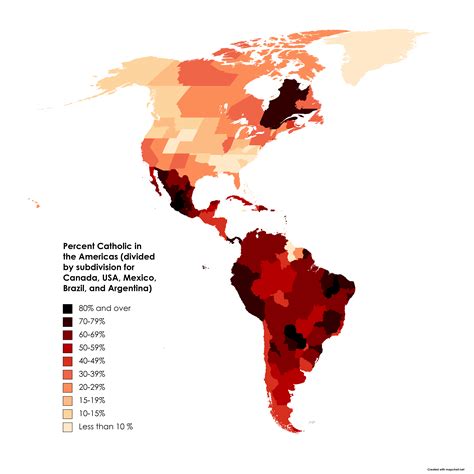 Percentage of roman catholicism in the americas : r/geography