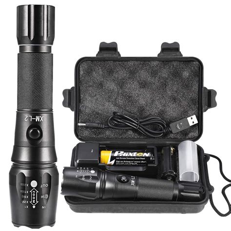 PHIXTON Rechargeable Tactical Flashlight, High Lumens L2 LED Torch ...