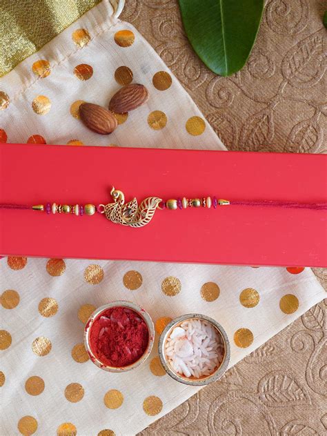 Buy | Men Multicoloured Beaded Peacock Rakhi with Card & Roli Chawal ...