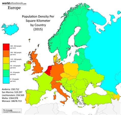 Population density by European country, 2015. - Maps on the Web