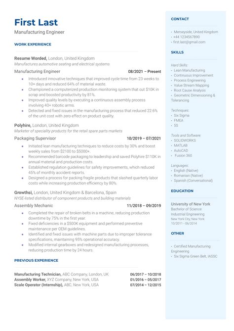 Manufacturing Resume Examples 的图像结果