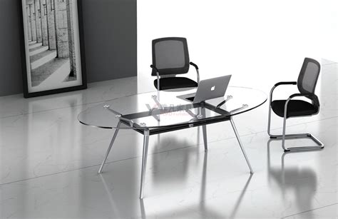 西安钢化玻璃办公家具定制厂家批发椭圆形钢架玻璃会议桌