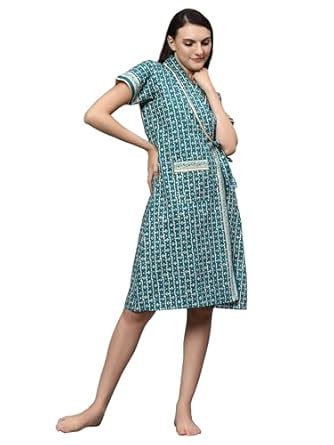 Buy Beallamy Women's Pure Cotton Printed Short House Coat,Front Open ...