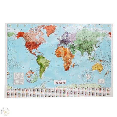 Large Map Of The World Poster with Country Flags Wall Chart Home Date ...