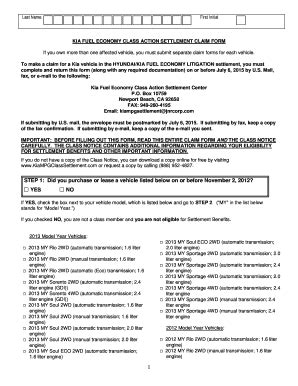 Kia Settlement Claim Form - Fill and Sign Printable Template Online