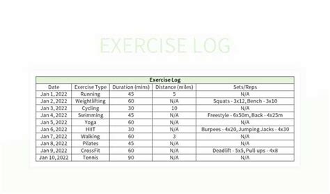 Exercise Log Excel Template 的图像结果