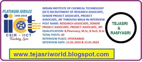 INDIAN INSTITUTE OF CHEMICAL TECHNOLOGY (IICT) RECRUITMENT OF RESEARCH ...