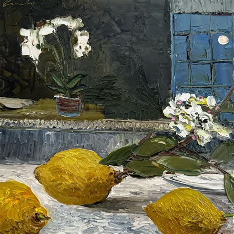 Emily Persson - "Three Lemons and the Last Supermoon" bright impasto still life oil painting For ...