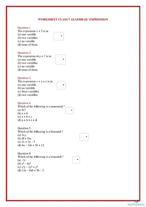 Image result for 7th Math Class Algebric Expression